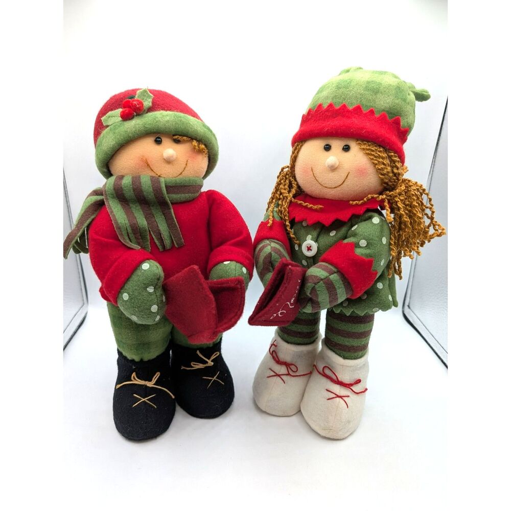 VTG AVON Singing Boy Girl Christmas Carolers Felt Doll 2005 *works* Collectible